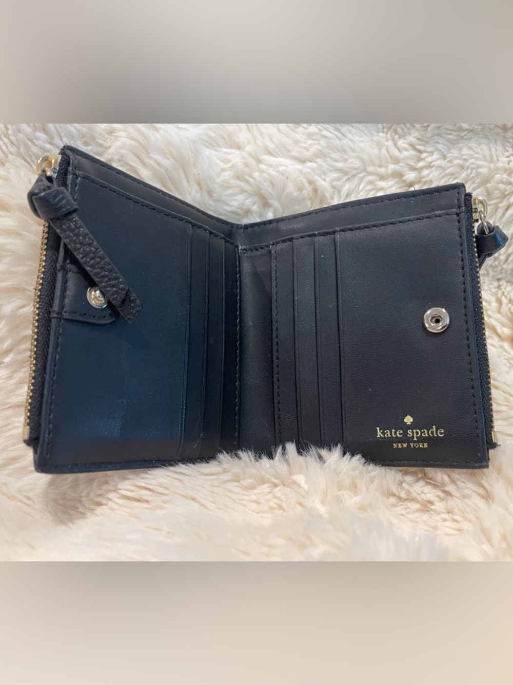 kate spade Black Pebbled Leather Double-Zip Wristlet with Gold Hardware - Picture 2 of 2